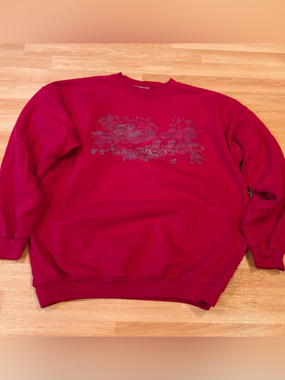 Northern Reflections Vintage Red Crewneck Sweatshirt with Scenic Print